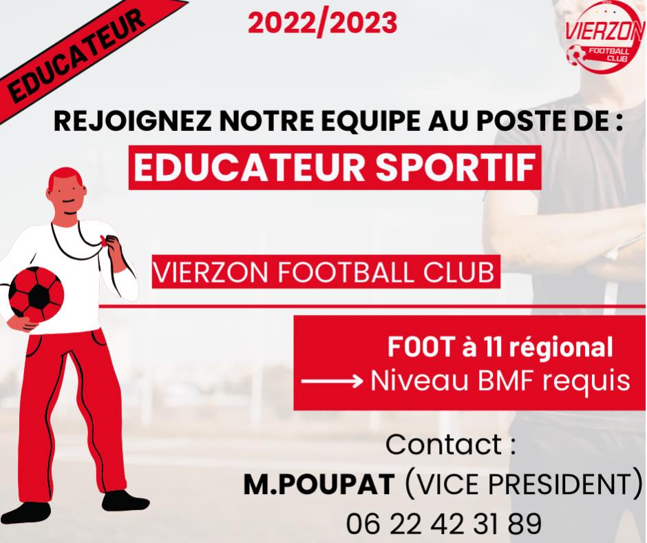 Actualité Le VFC recherche des EDUCATEURS DIPLÔMES club Football